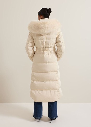 Phase Eight Dixie Long Fur Hood Puffer Coats White USA | 9507384-PE